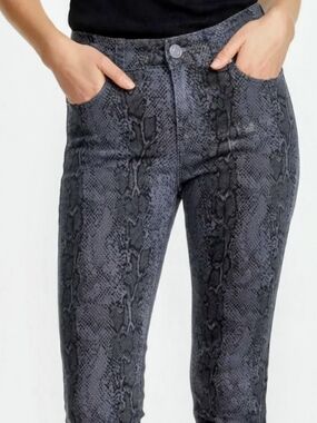 High-Rise Charcoal Snake-Print Skinny Jeans